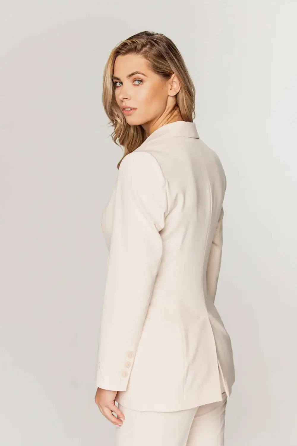 Beige Double-Breasted Blazer