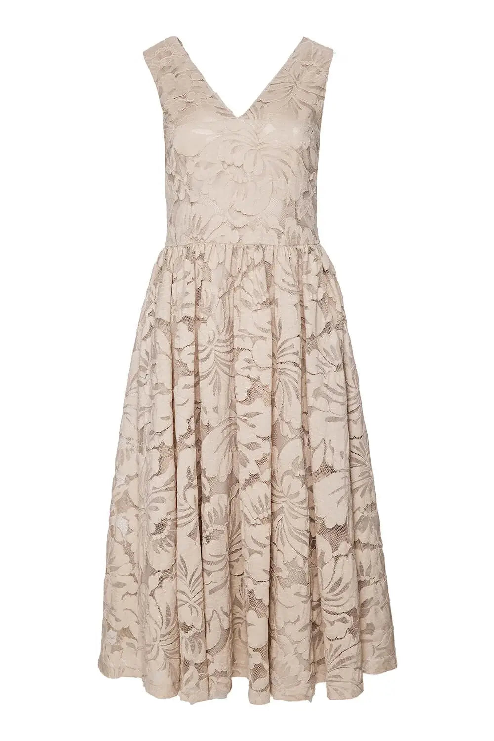 Beige Lace Midi Dress