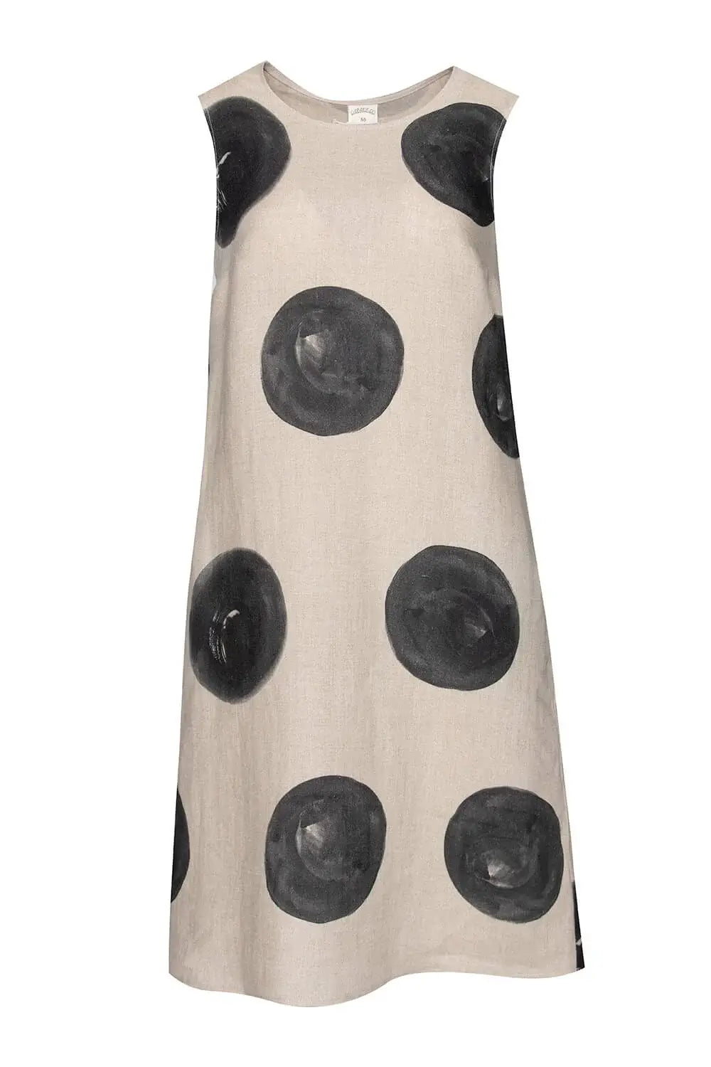 Beige Polka Dot Linen Dress