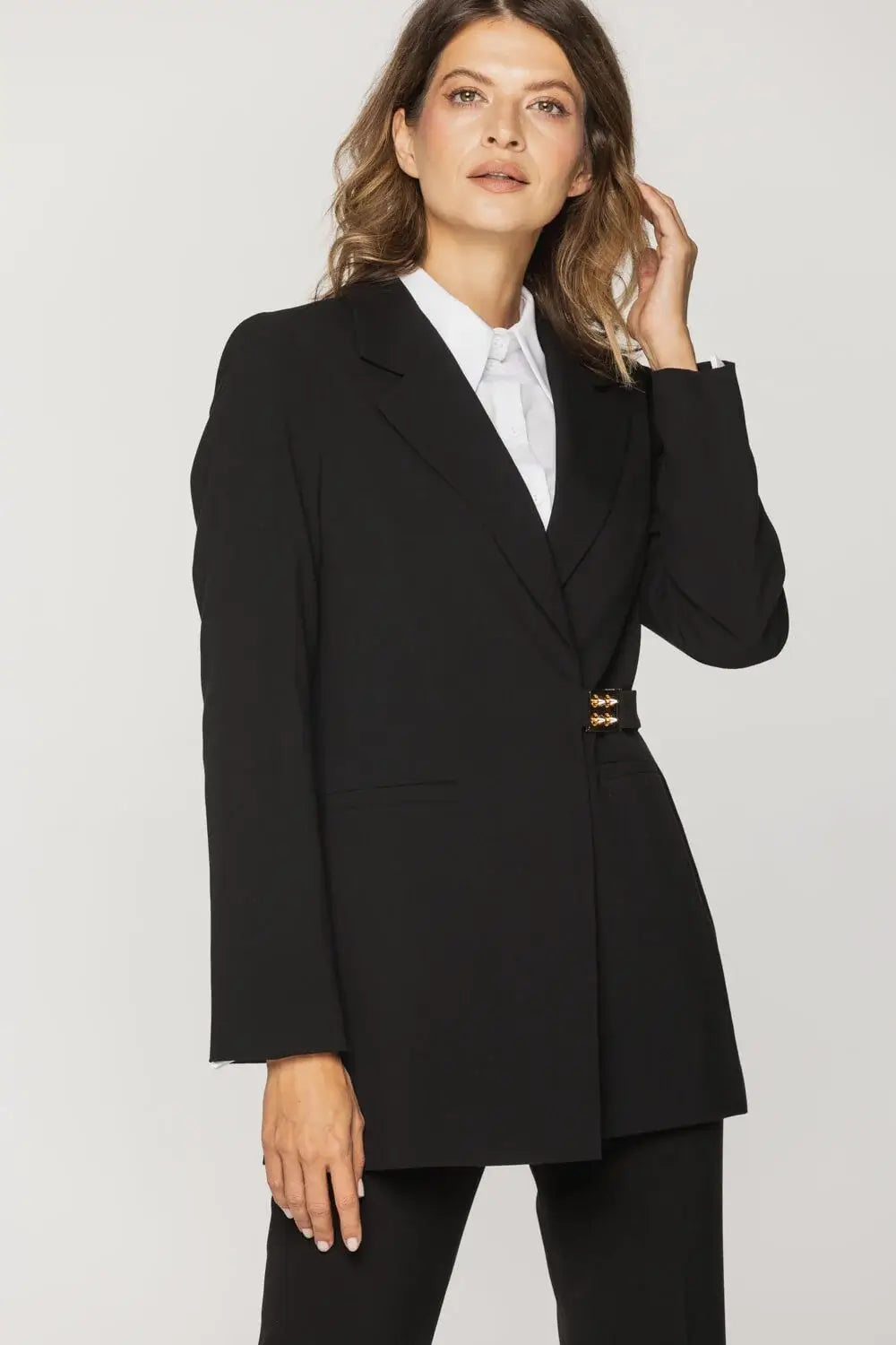 Black Blazer with Decorative Closure