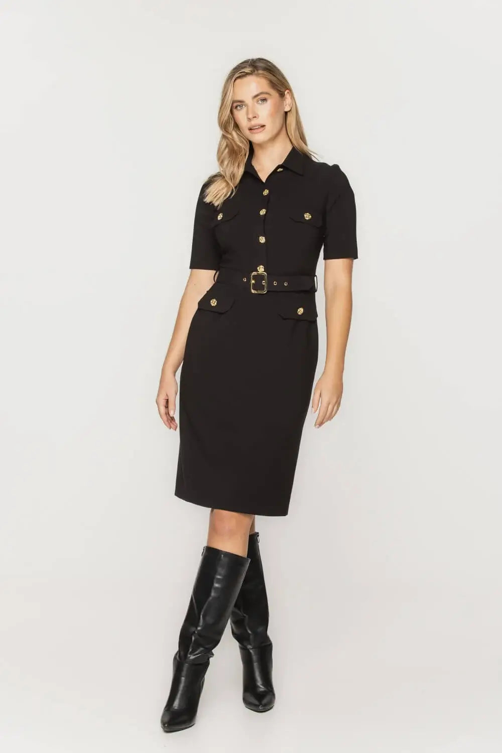 Black Dress with Gold Buttons