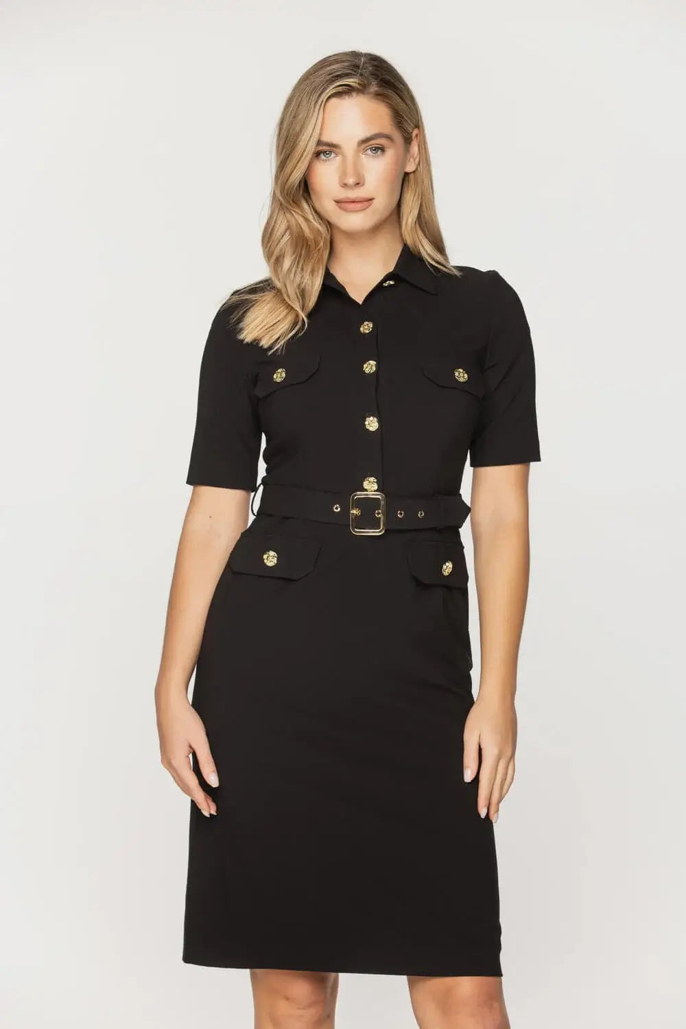 Black Dress with Gold Buttons