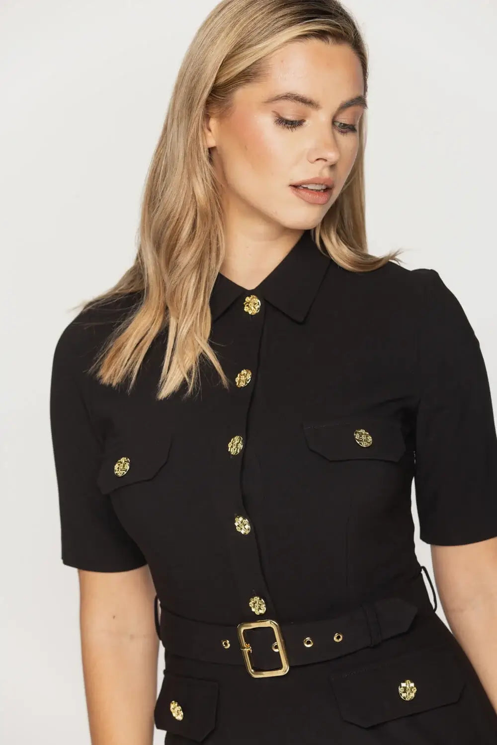 Black Dress with Gold Buttons