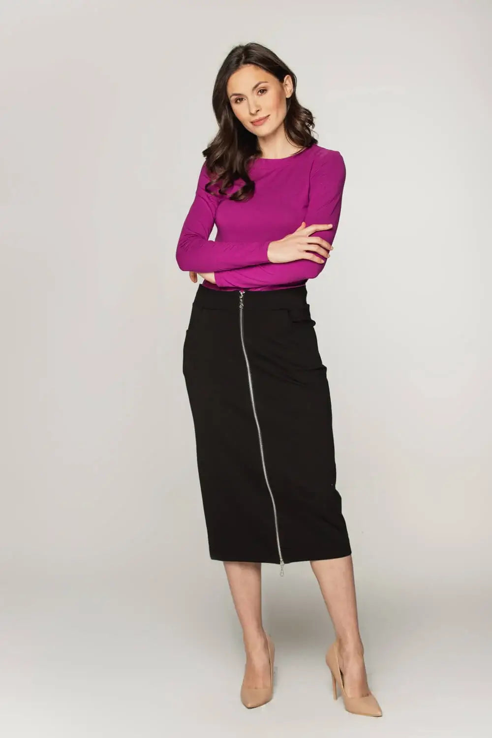 Black Knit Pencil Skirt with Two-Way Zipper