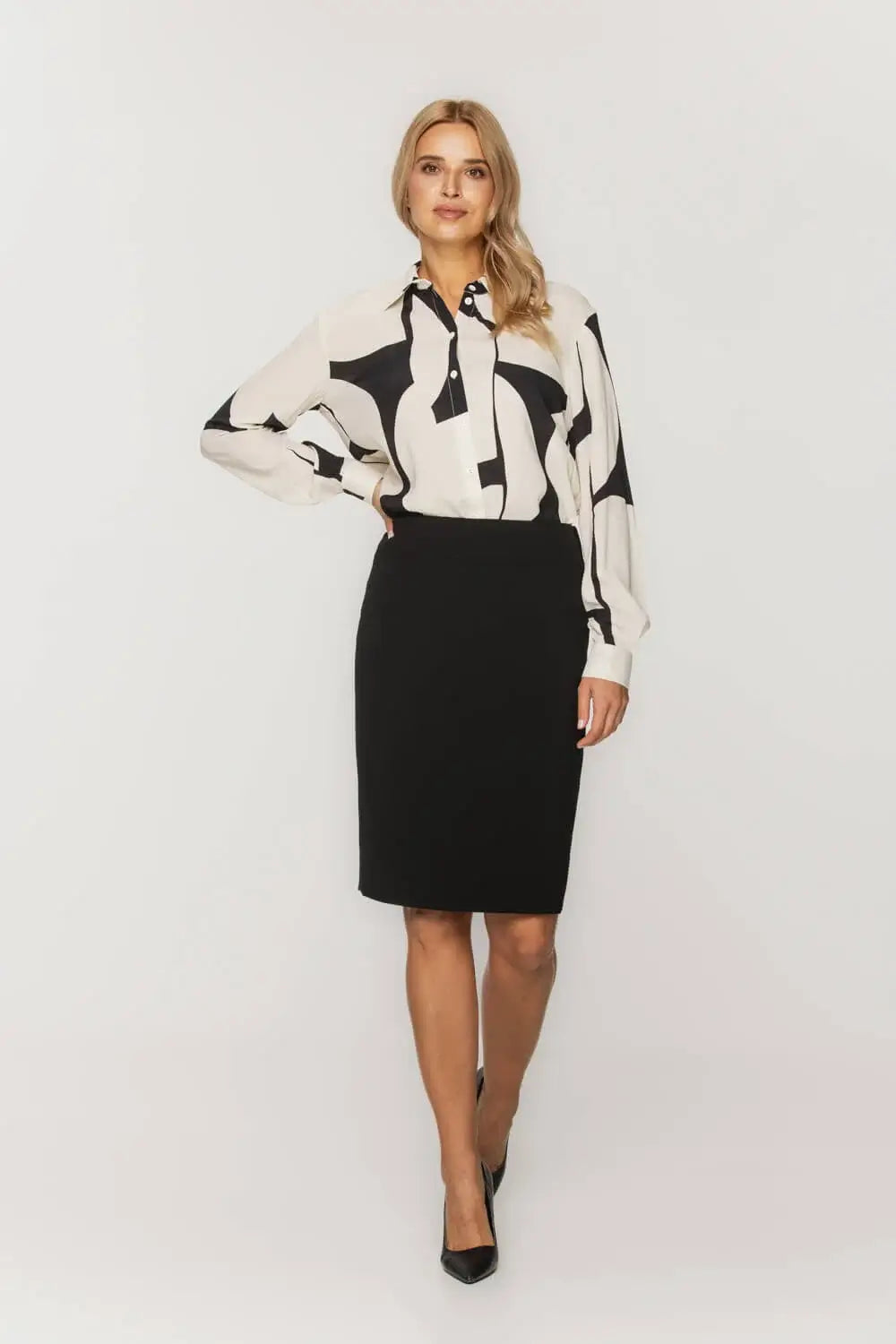 Elegant Black Pencil Skirt with Yoke Classic Sophistication Bialcon