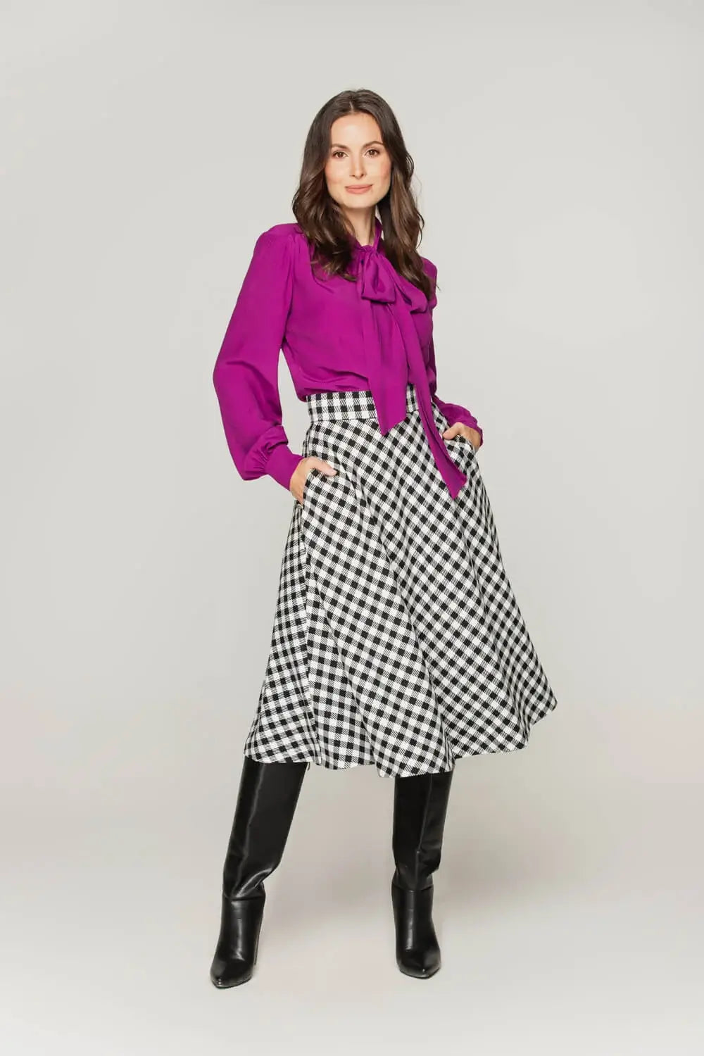 Black Vichy Check Flared Skirt