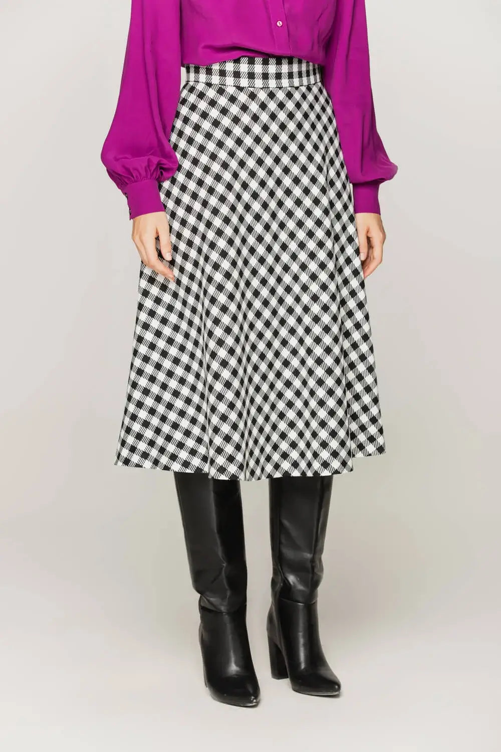 Black Vichy Check Flared Skirt