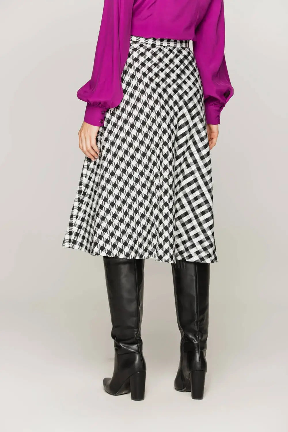 Black Vichy Check Flared Skirt