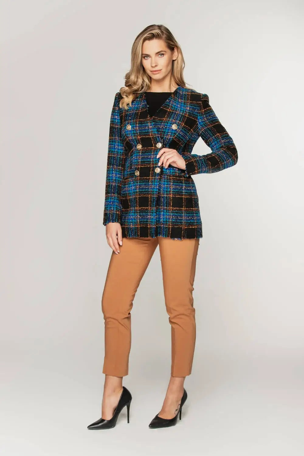 Checkered Boucle Blazer