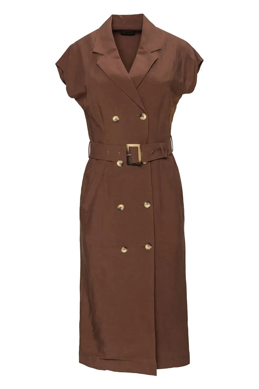 Chocolate Brown Double-Breasted Linen Dress