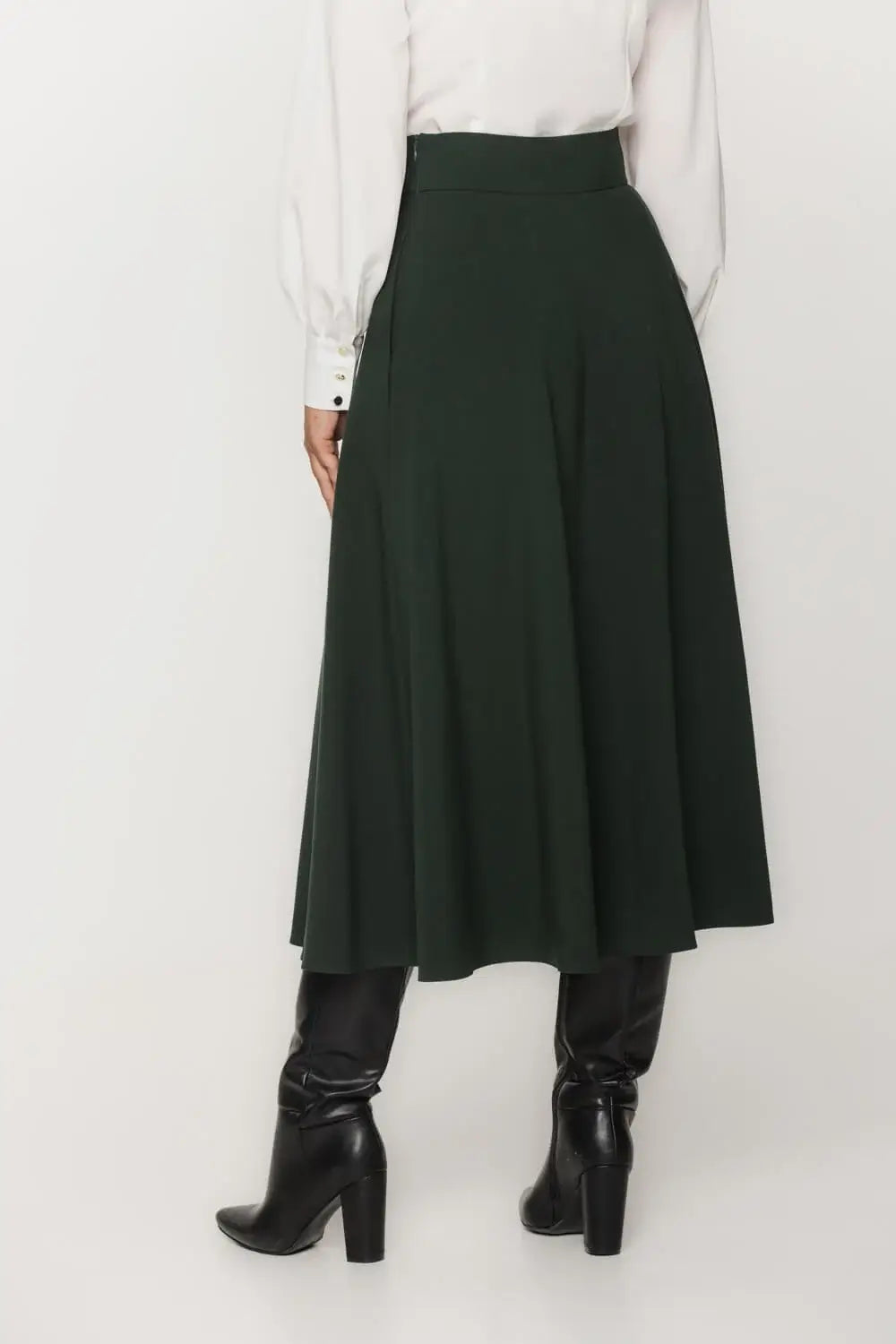 Dark Green Flared Midi Skirt