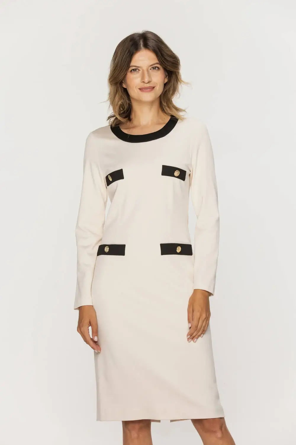 Ecru Dress with Contrast Trims