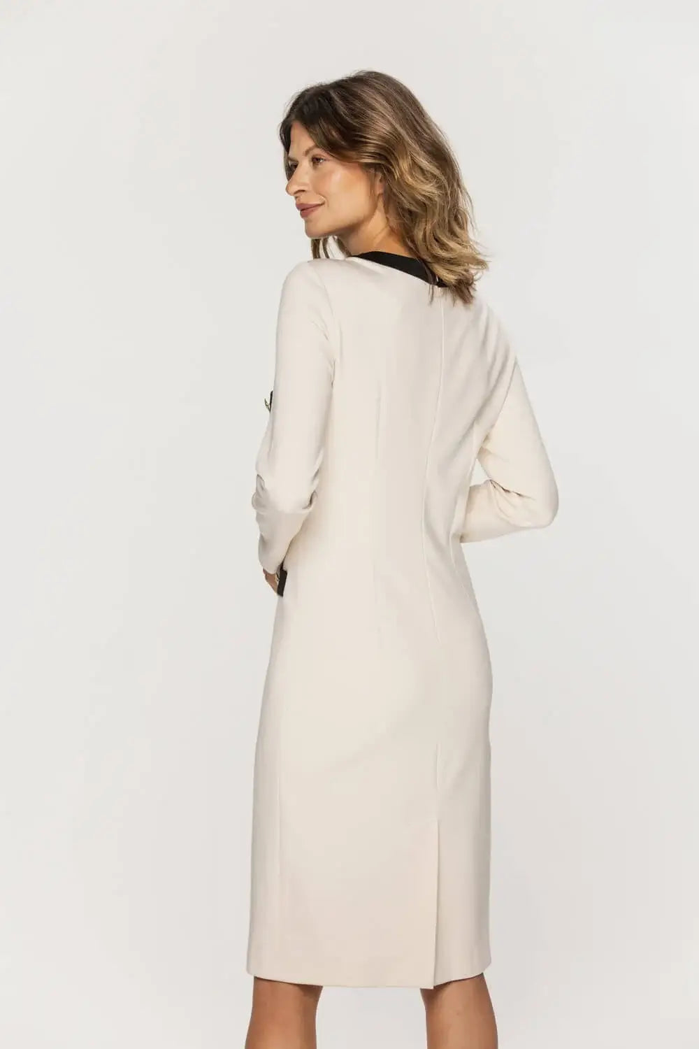 Ecru Dress with Contrast Trims