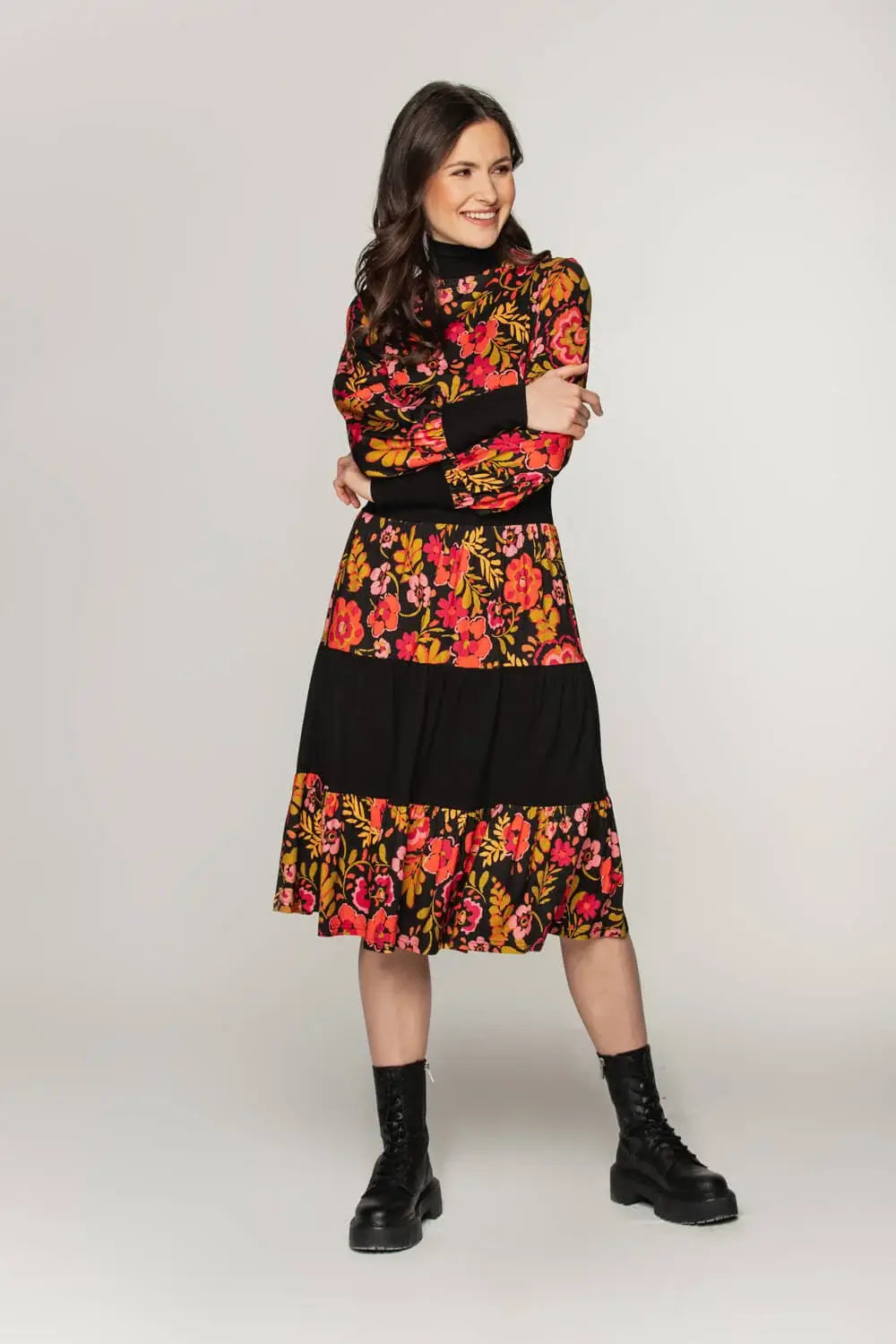 Floral Knit Dress with Ruffles