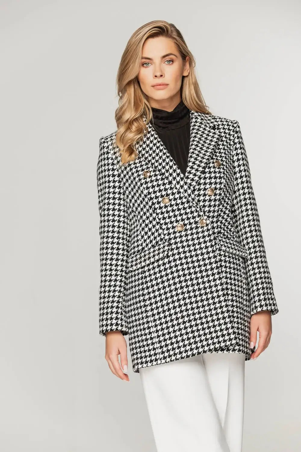 Houndstooth Double-Breasted Blazer