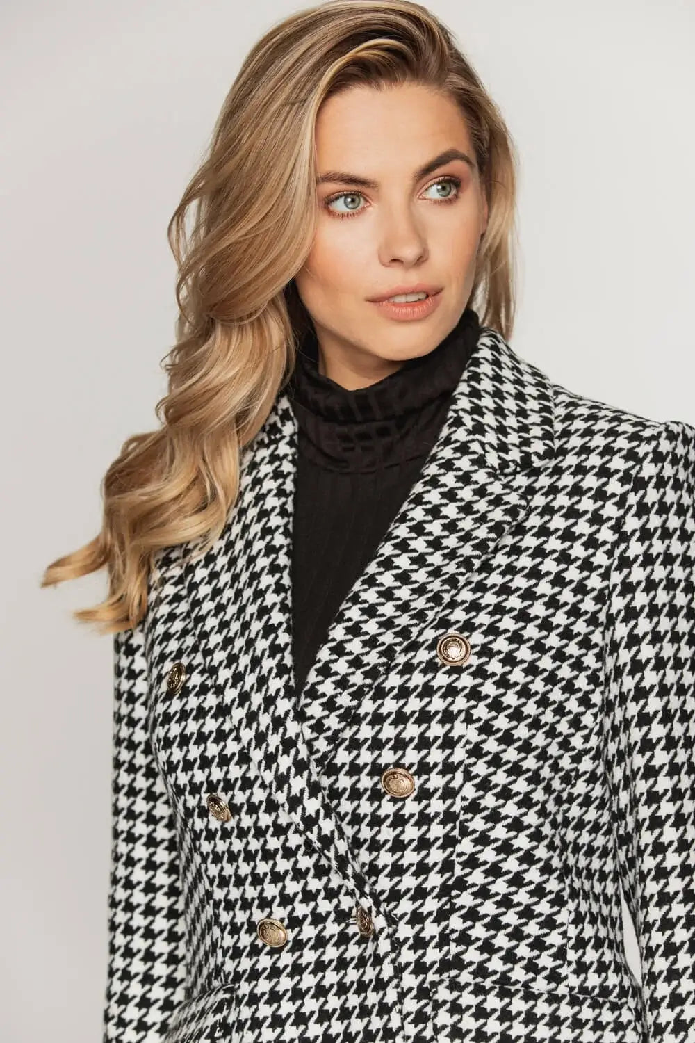 Houndstooth Double-Breasted Blazer