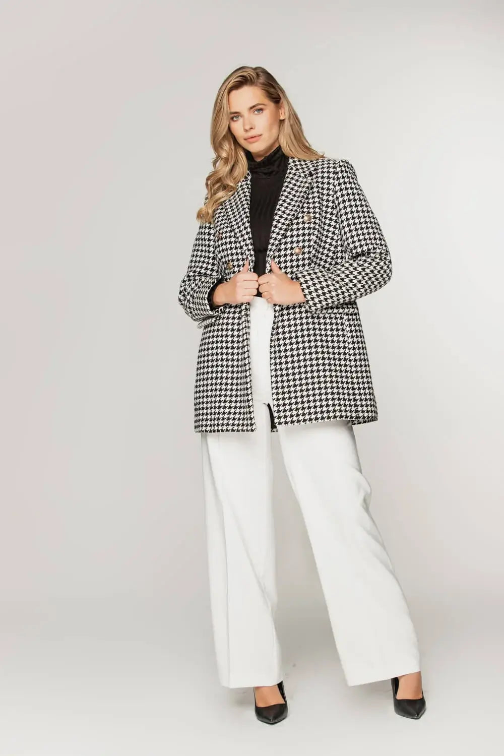 Houndstooth Double-Breasted Blazer