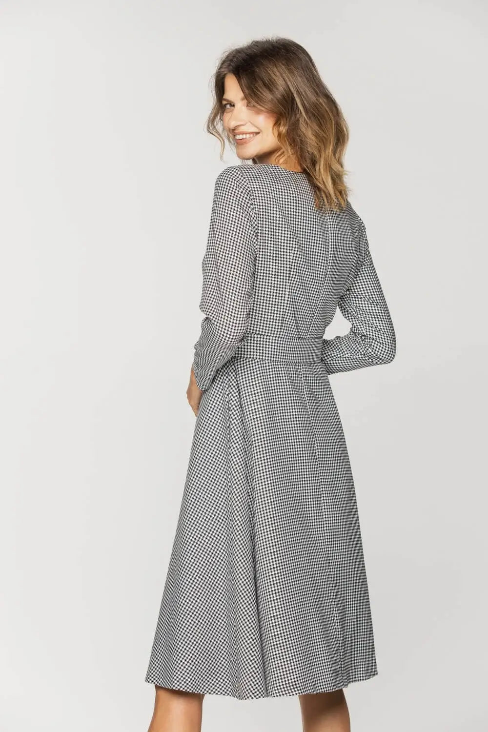 Houndstooth Flared Midi Dress