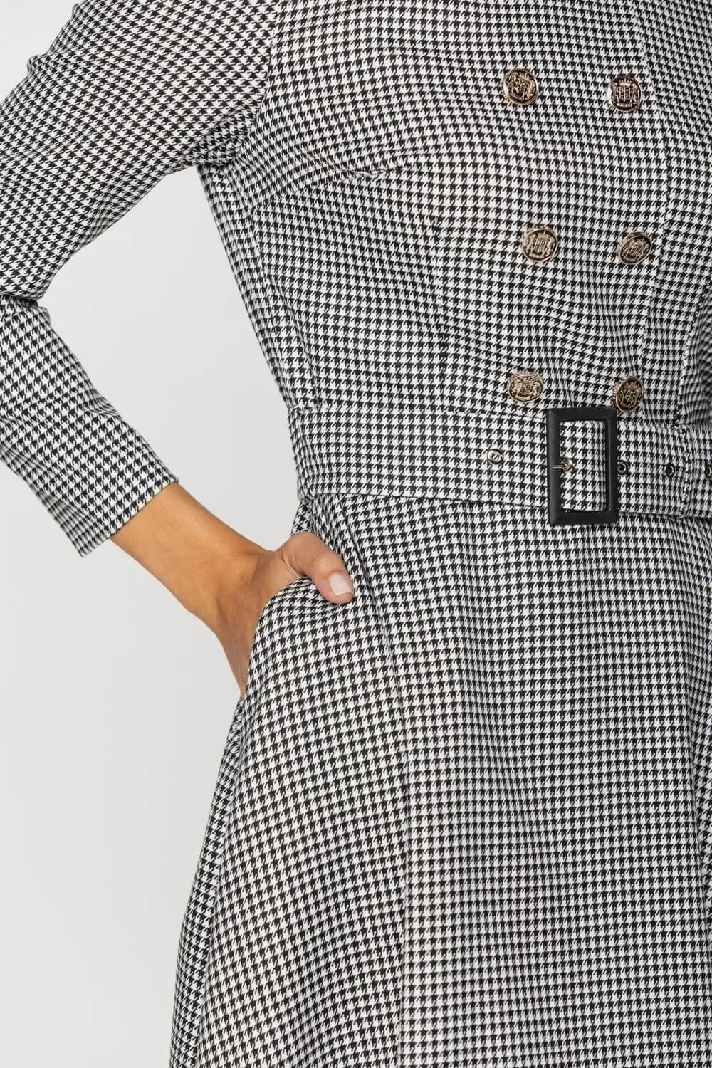 Houndstooth Flared Midi Dress