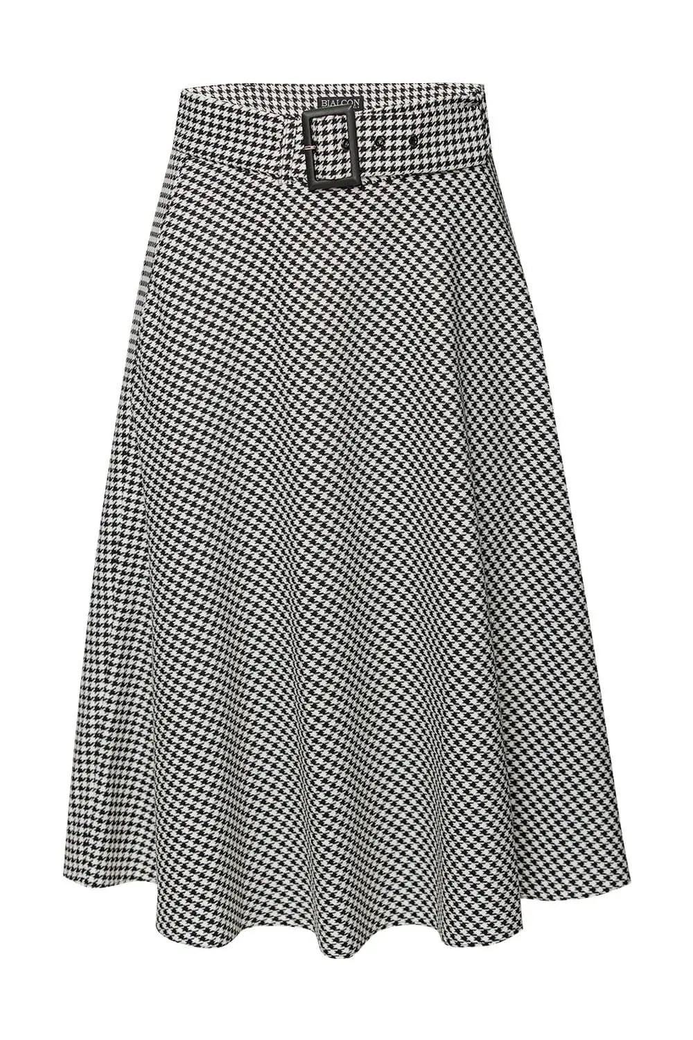 Houndstooth Flared Skirt with Belt