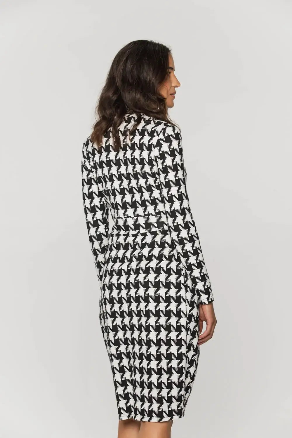 Houndstooth V-Neck Knit Dress