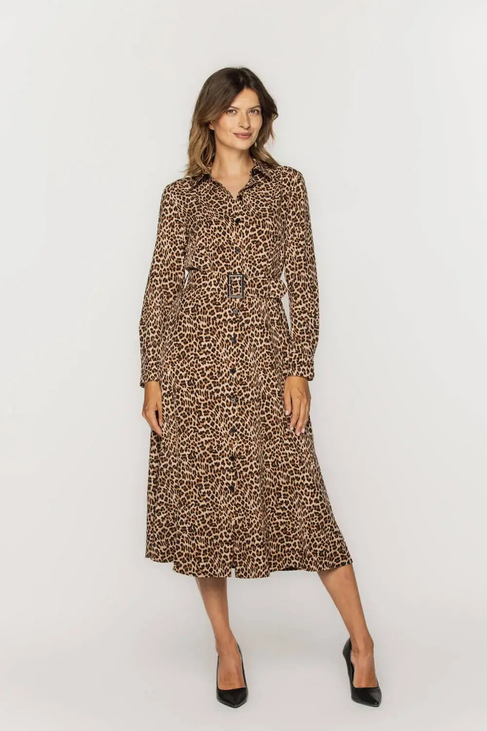 Leopard Print Button-Up Shirt Dress