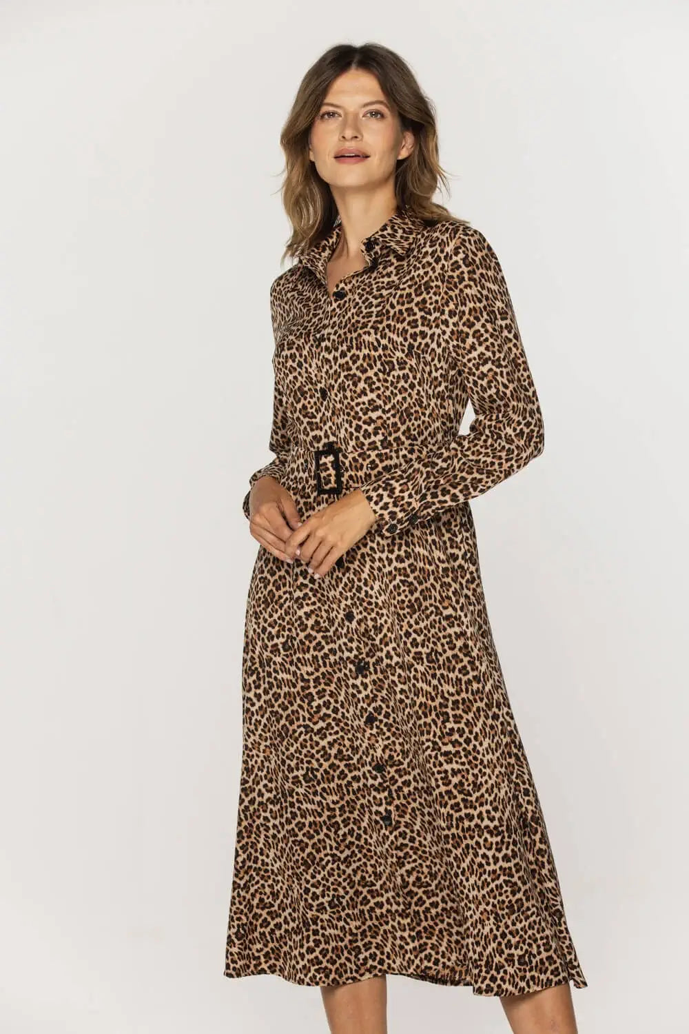 Leopard Print Button-Up Shirt Dress