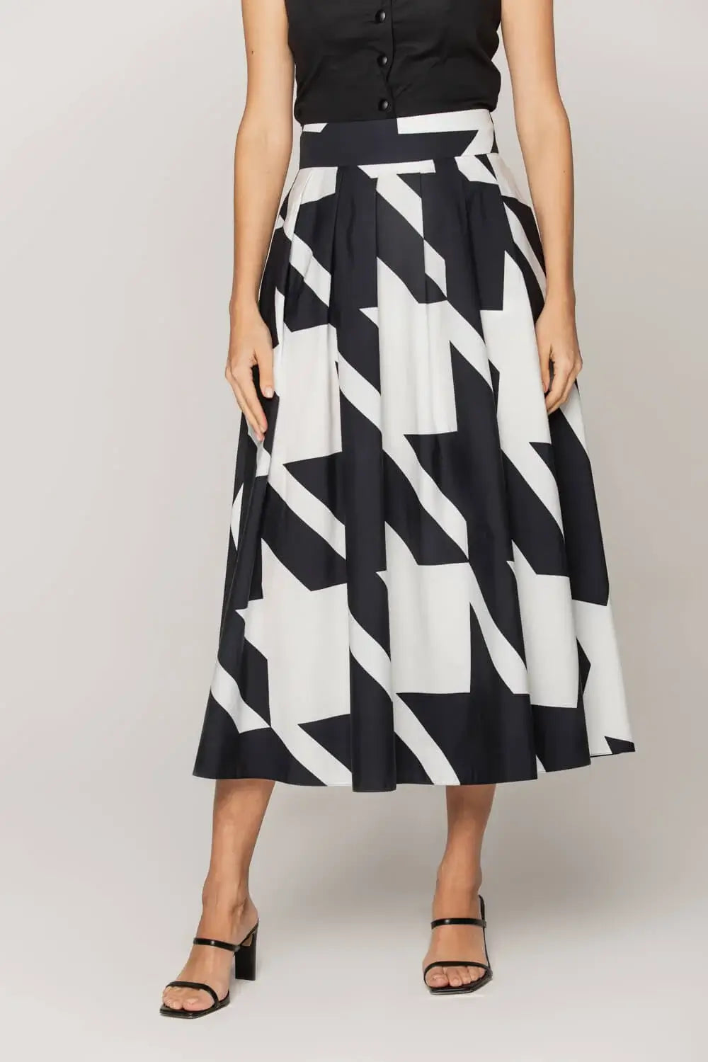 Macro Houndstooth Pleated Skirt