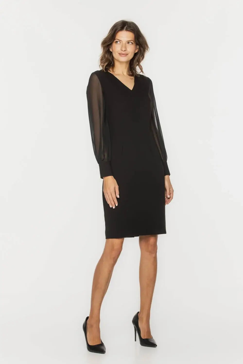 Mini Black Dress with Sheer Sleeves