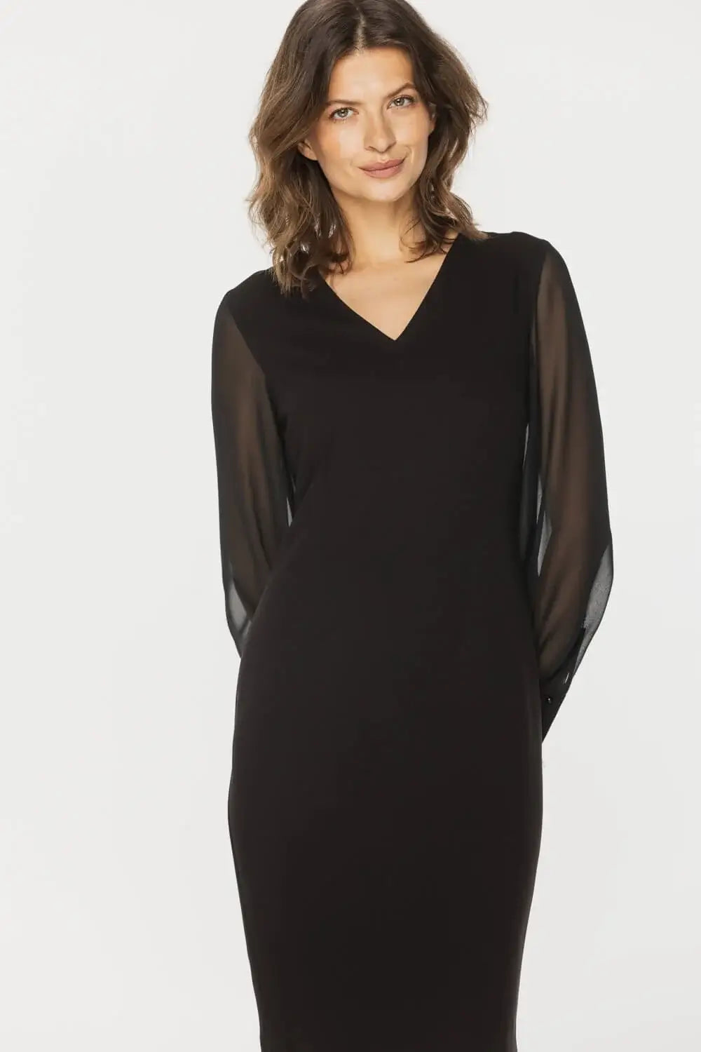 Mini Black Dress with Sheer Sleeves