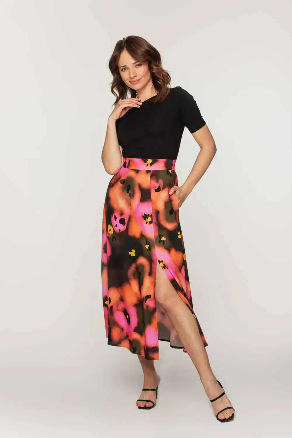 Multicolored Viscose Midi Skirt