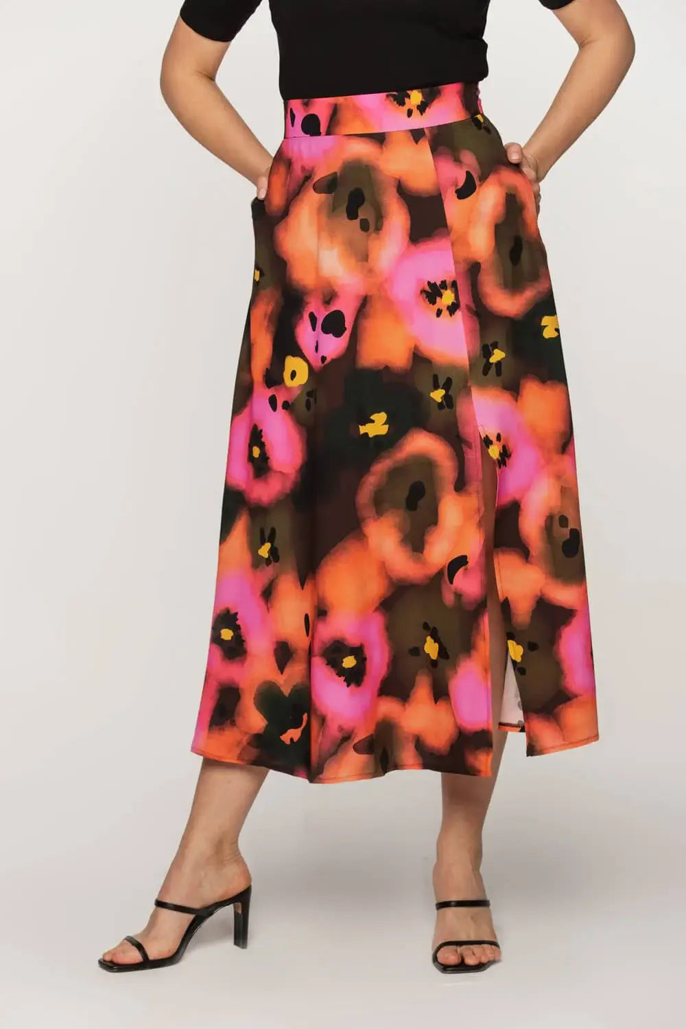 Multicolored Viscose Midi Skirt