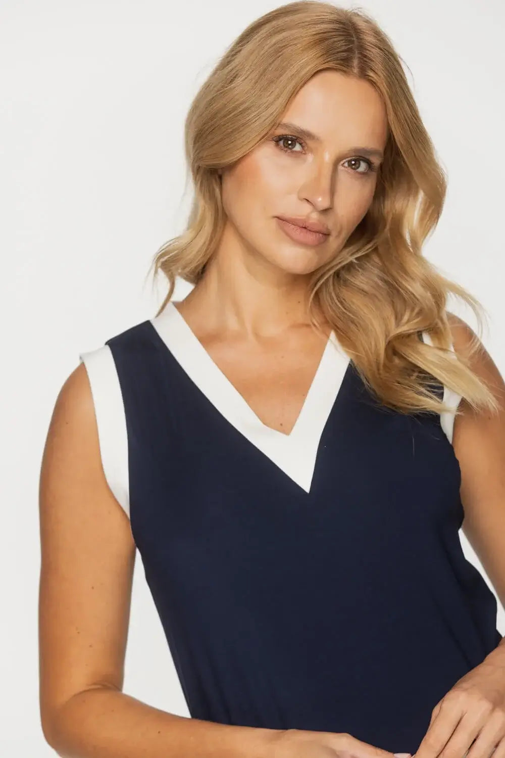 Navy Vest with Ecru Trim