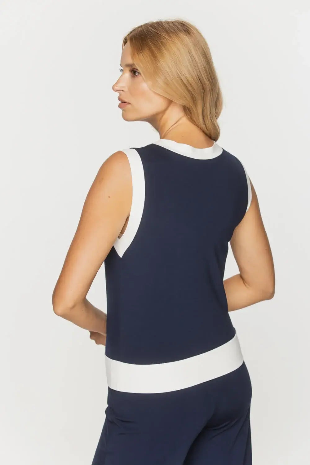 Navy Vest with Ecru Trim