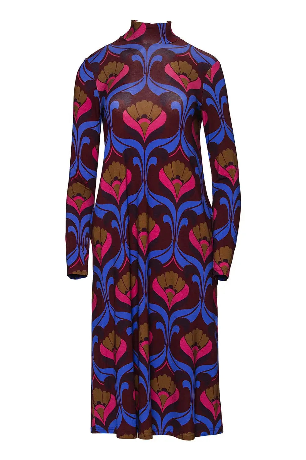 Patterned Dress with Mock Neck