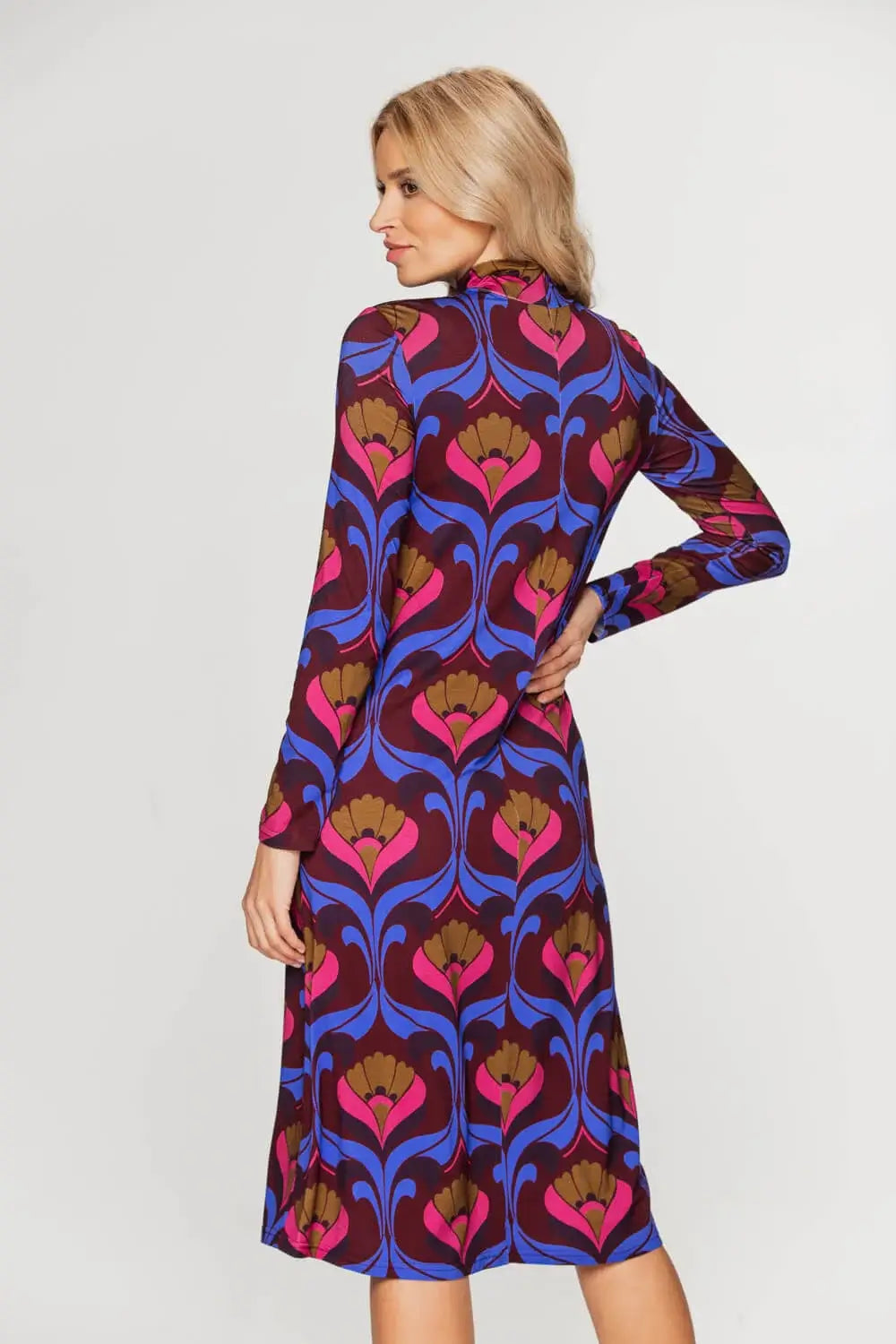 Patterned Dress with Mock Neck