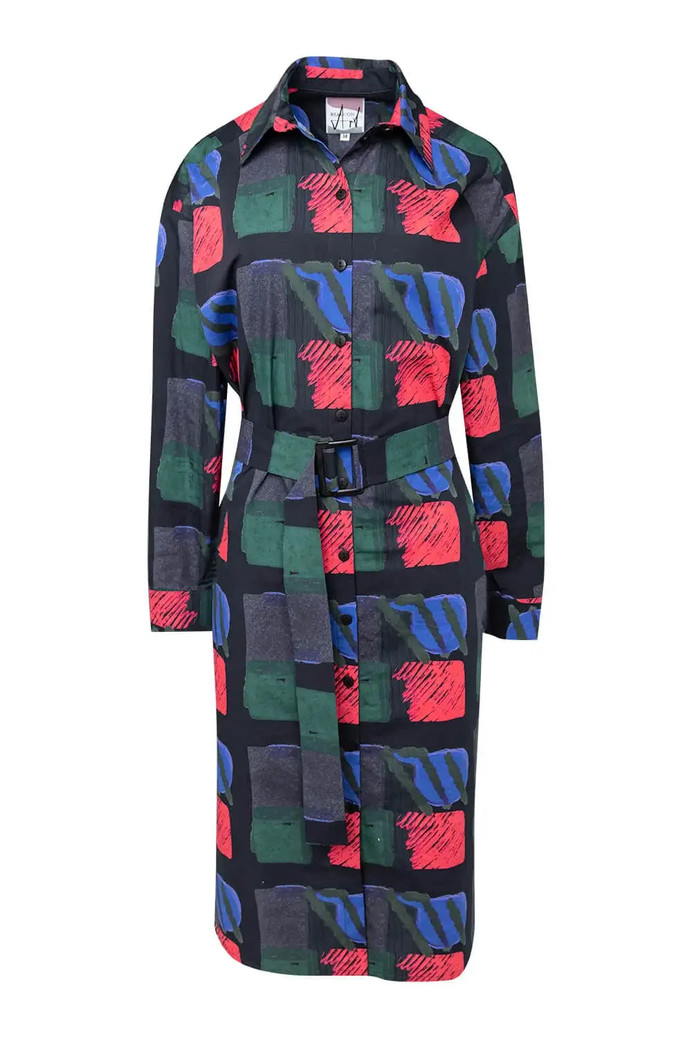 Patterned Shirt Dress with Belt