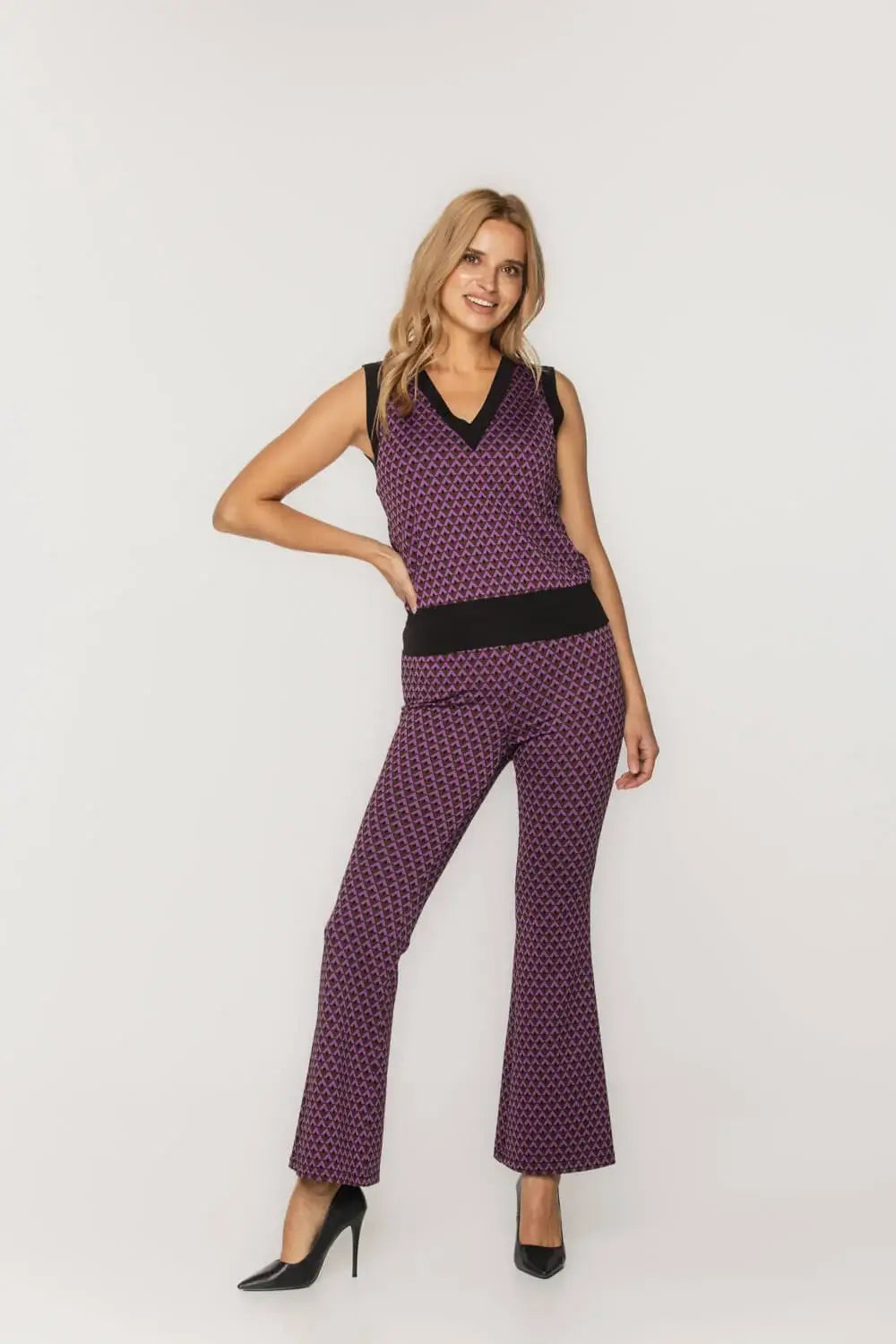 Purple Printed Flare Pant