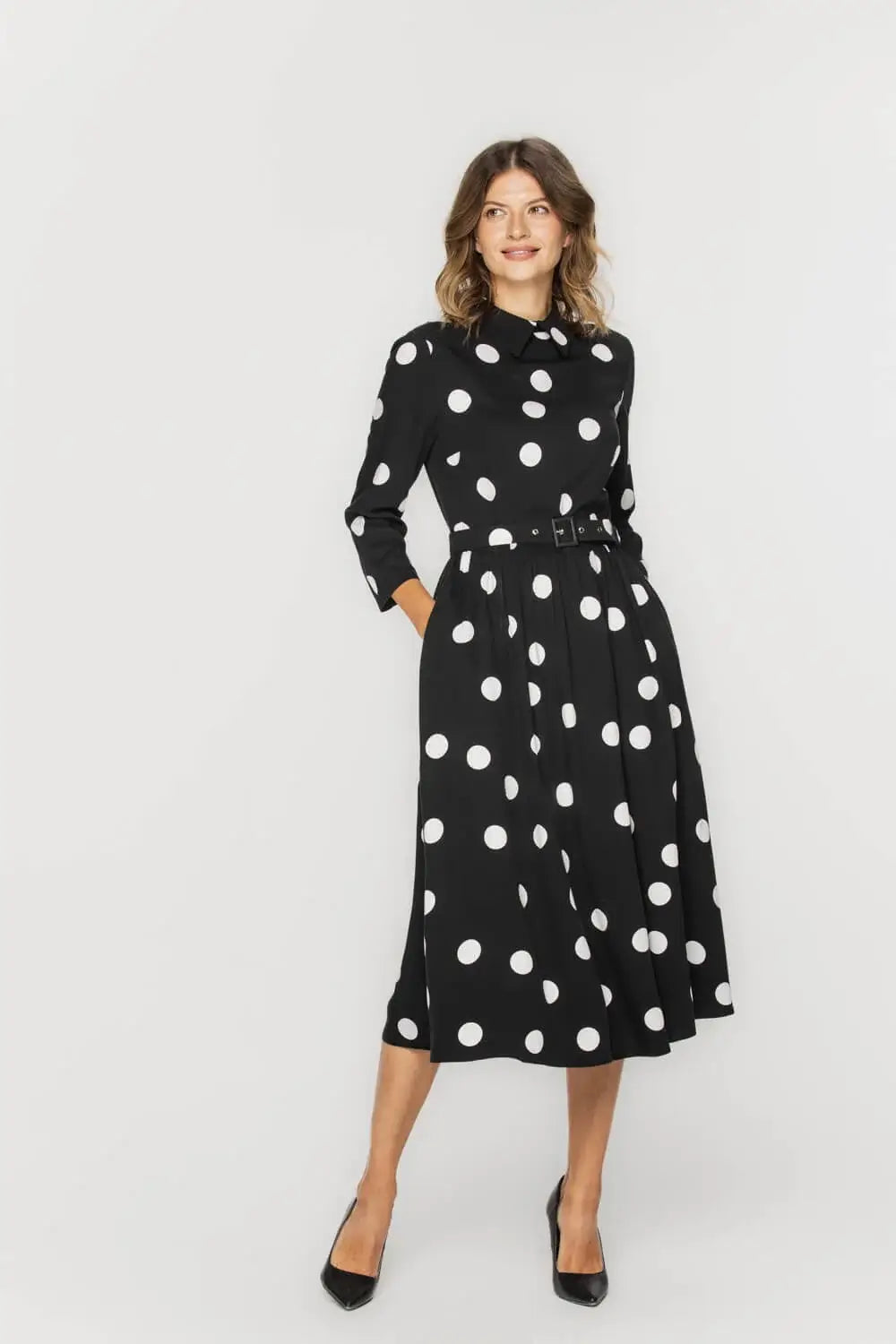 Retro Polka Dot Flared Dress