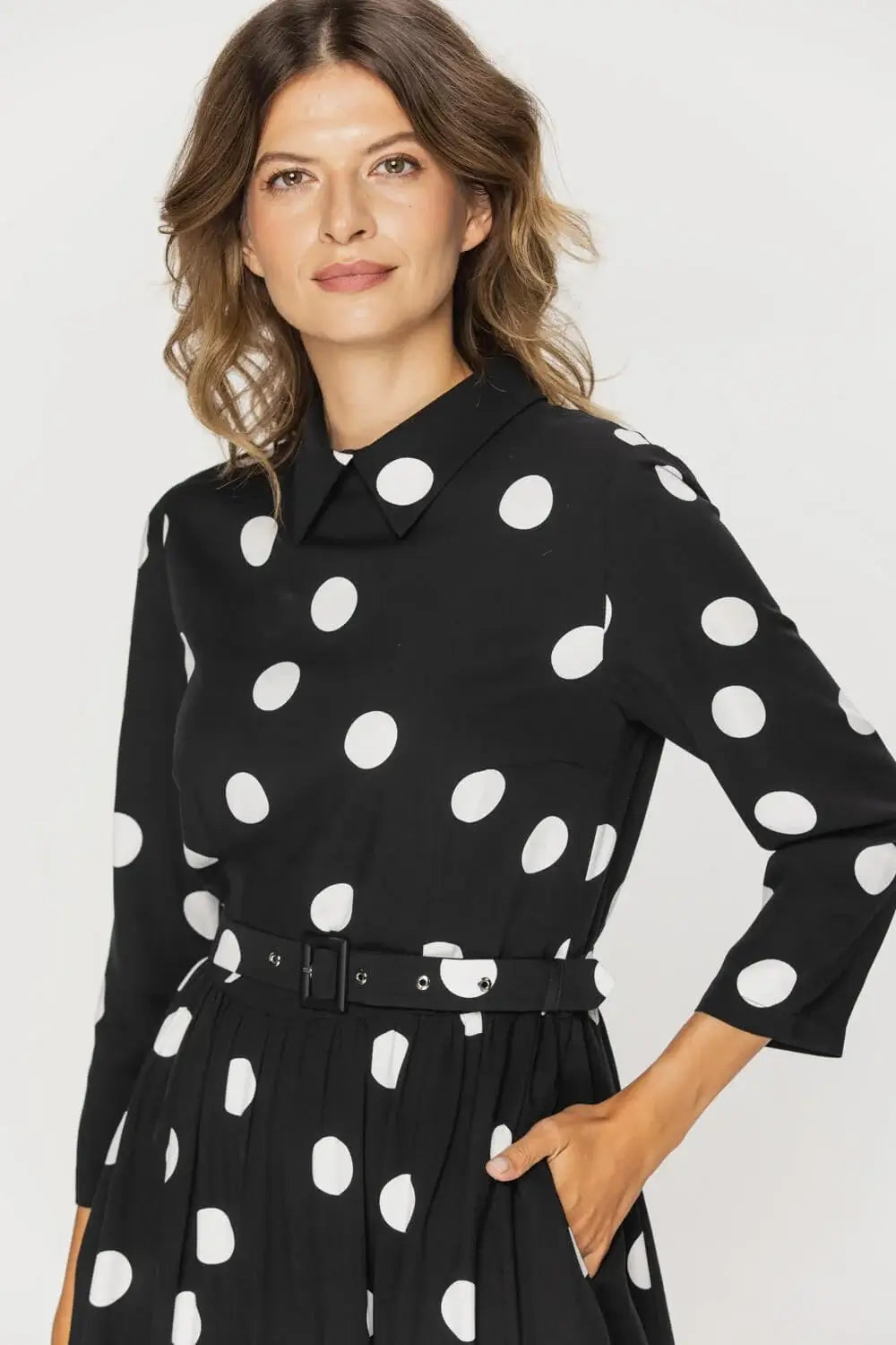 Retro Polka Dot Flared Dress