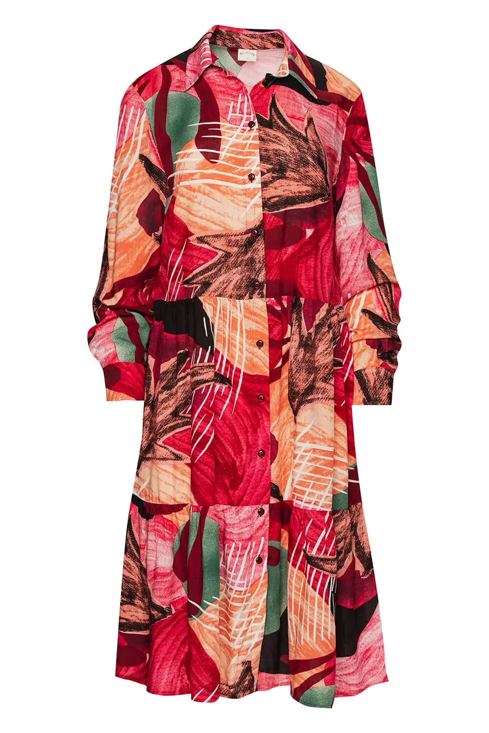 Ruffled Multicolor Viscose Shirt Dress