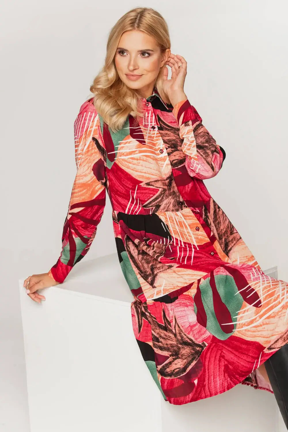 Ruffled Multicolor Viscose Shirt Dress