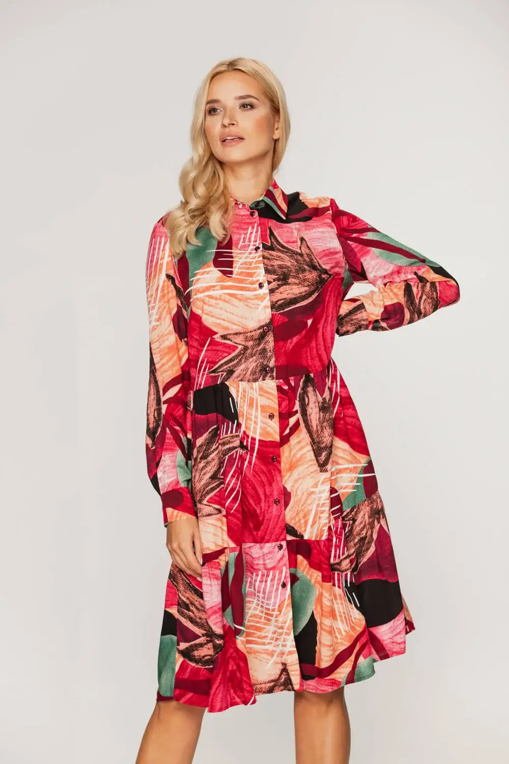 Ruffled Multicolor Viscose Shirt Dress