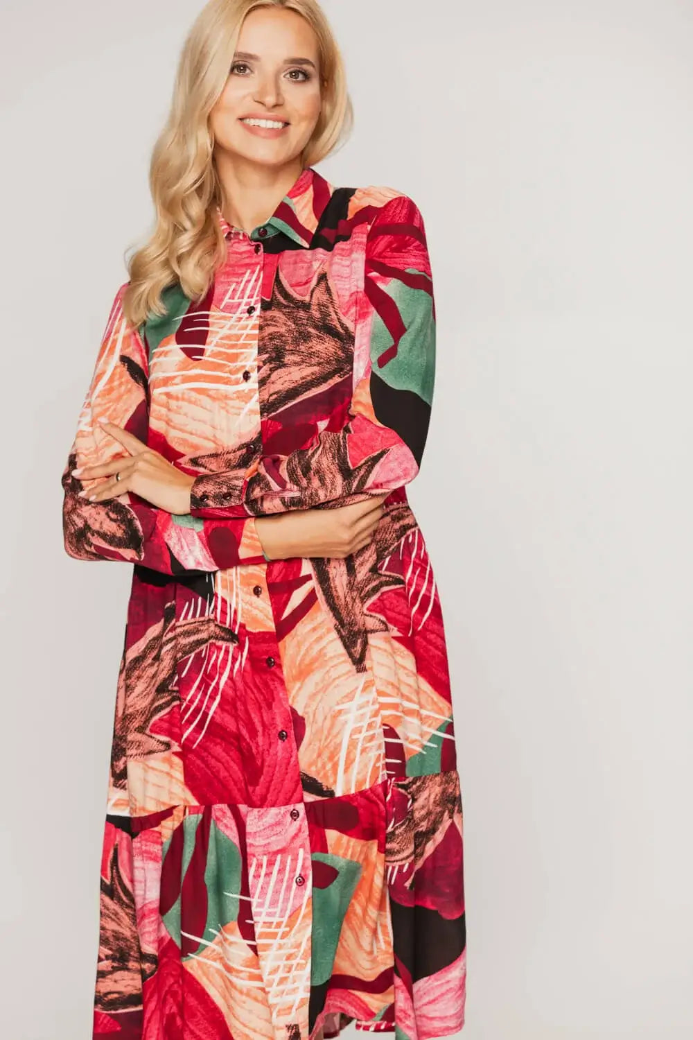 Ruffled Multicolor Viscose Shirt Dress