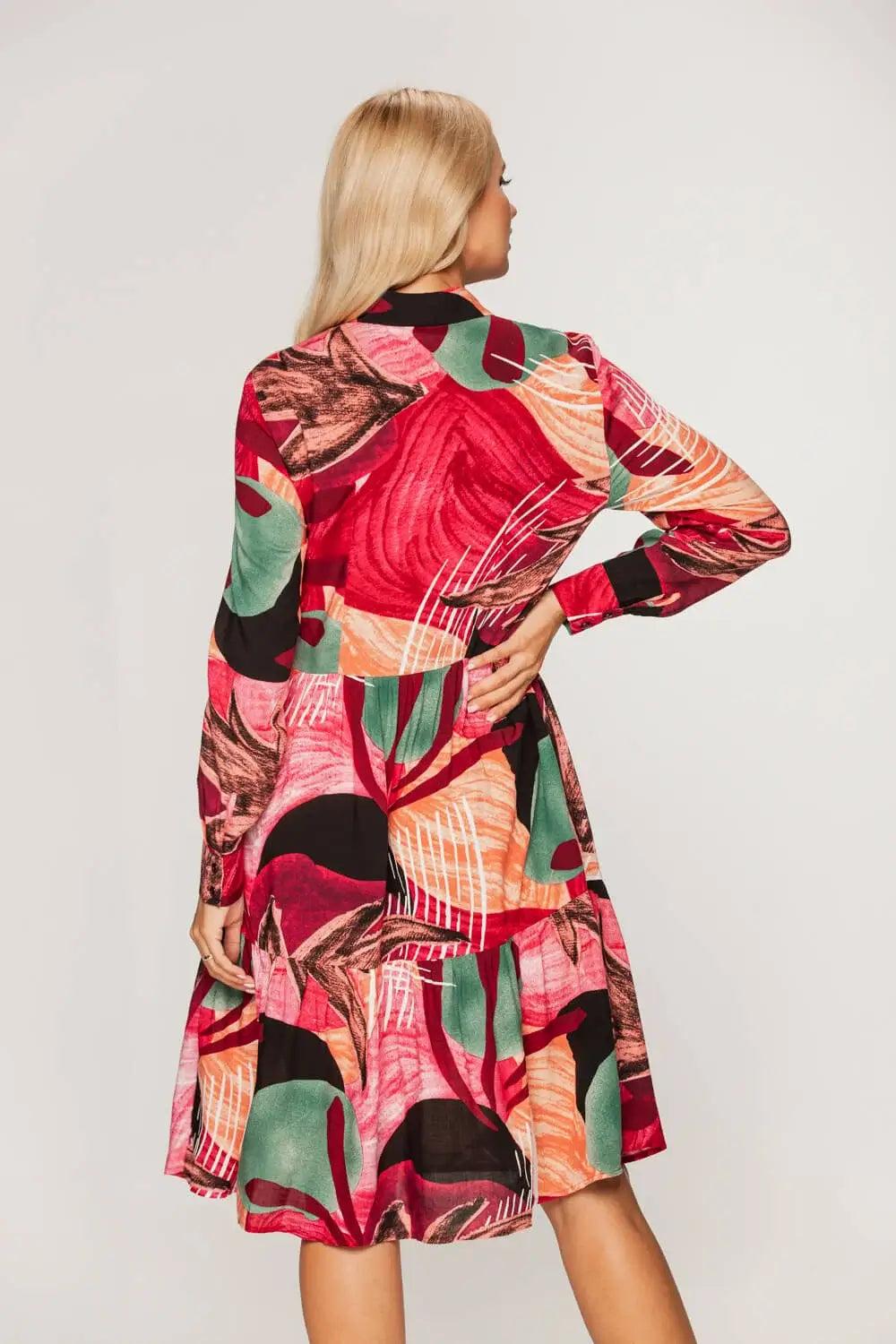 Ruffled Multicolor Viscose Shirt Dress