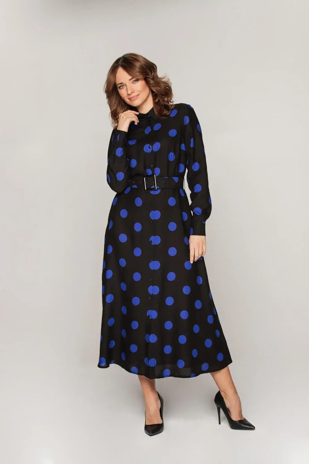 Sapphire Polka Dot Viscose Midi Dress