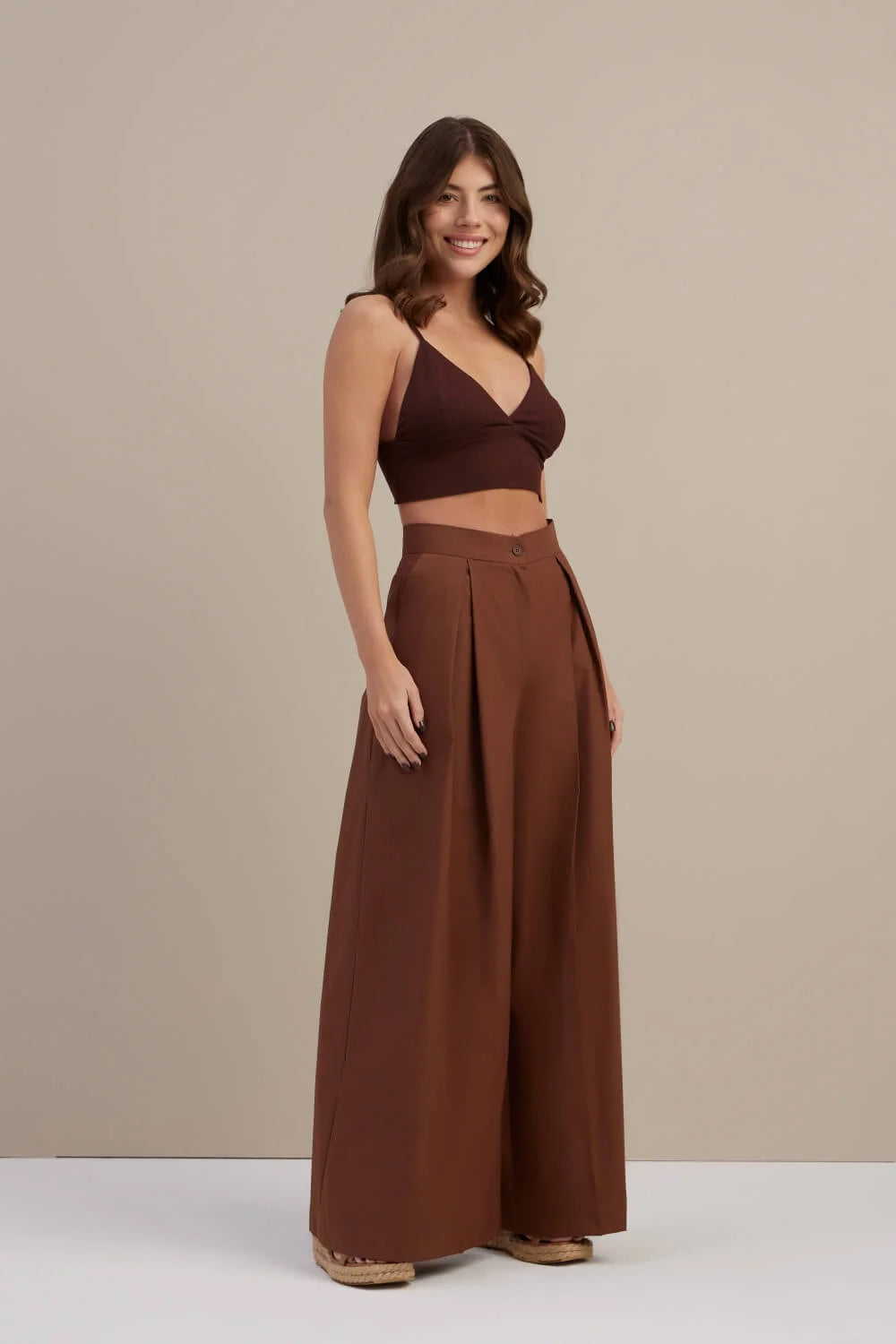 Viscose Brown Crop Top