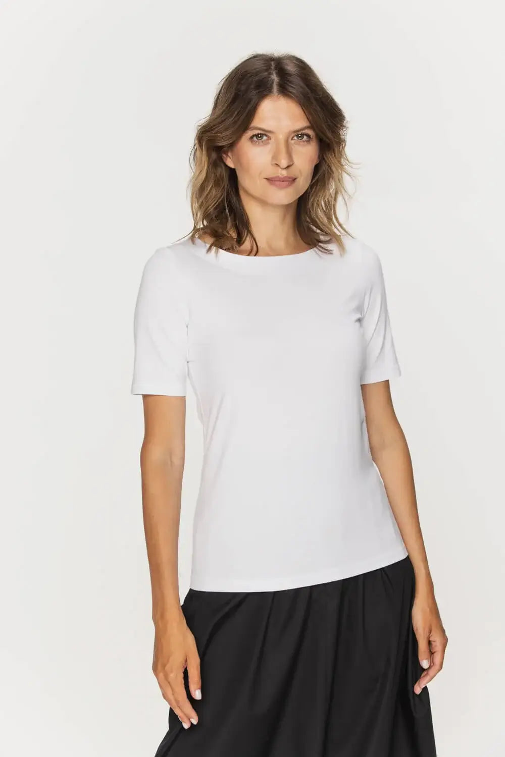 White Boat Neck Top