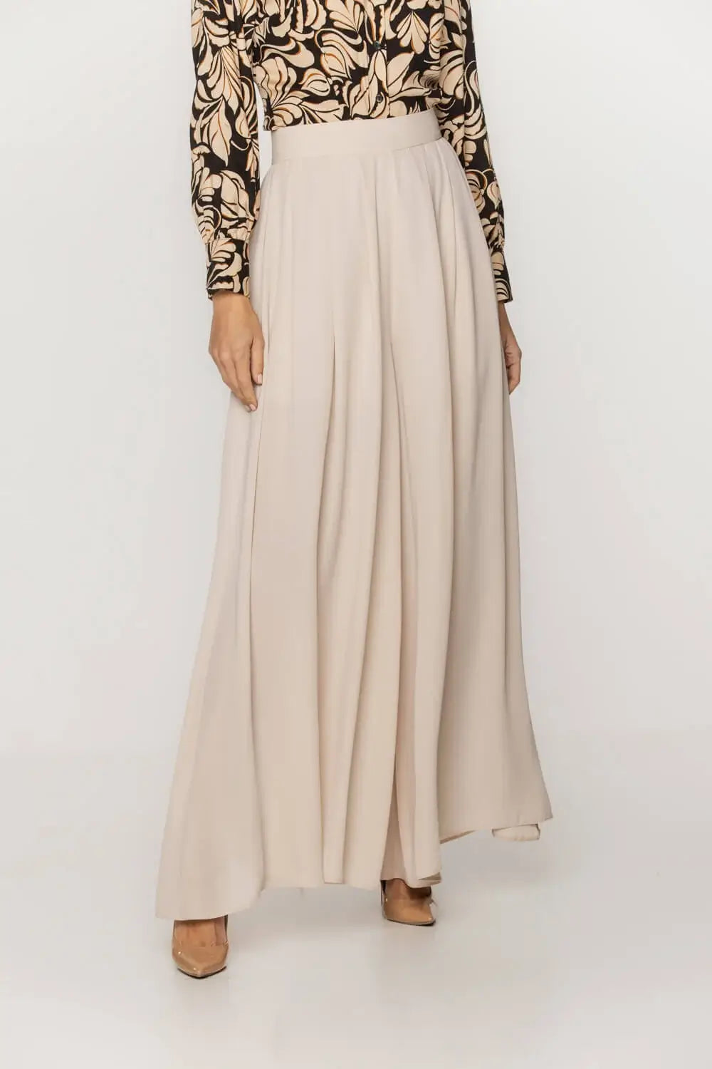 Wide-Leg Beige Palazzo Pants