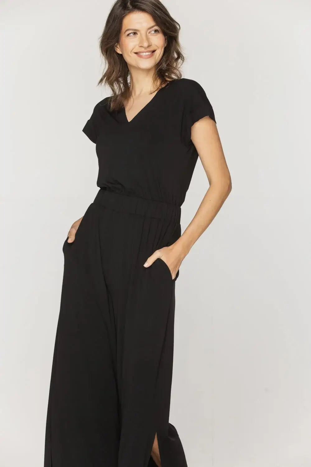 Wide-Leg Black Knit Jumpsuit